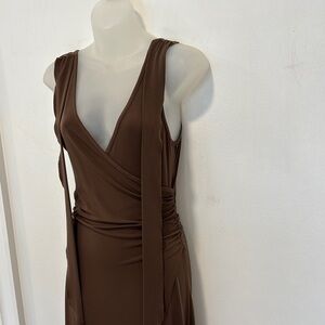 Dorothee Bis Brown Sleevless Wrap Dress Made in Mexico Size Small